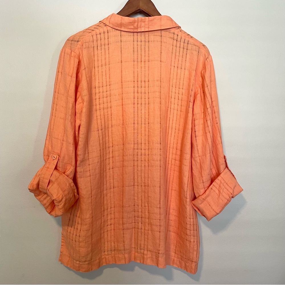 JM Collection Peach Button-Front Lightweight Blouse - Picture 4 of 12